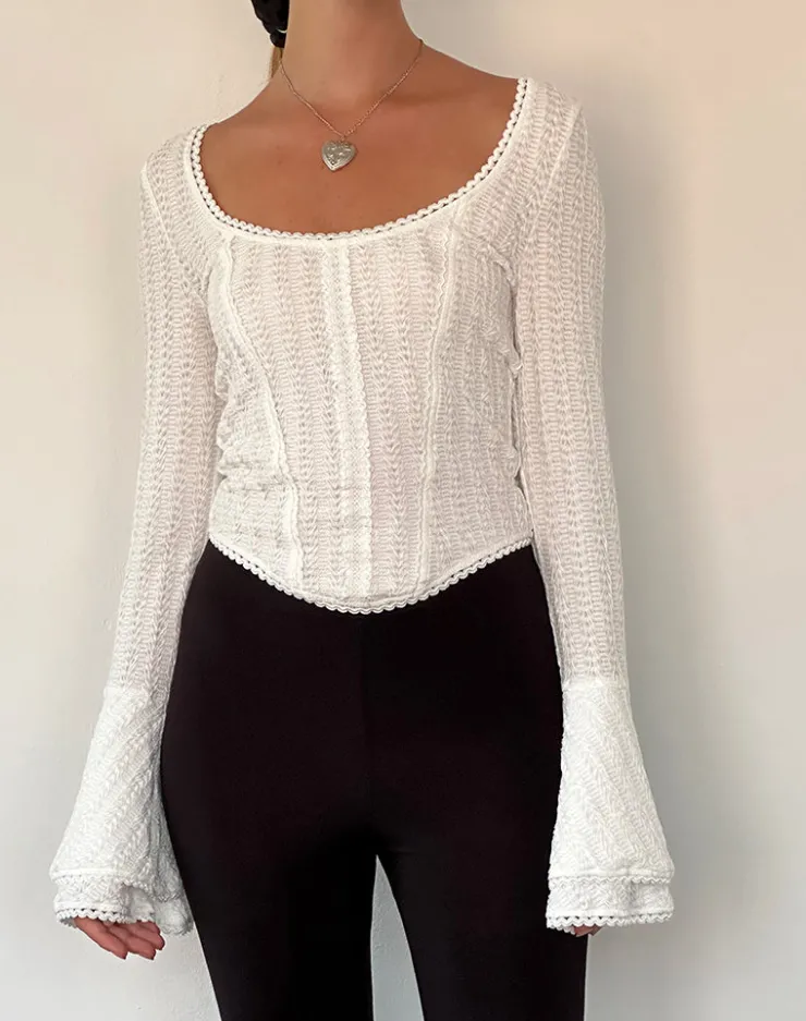 Women Motel Rocks Long Sleeve Tops | Abella Textured Flute Sleeve Top in Ivory