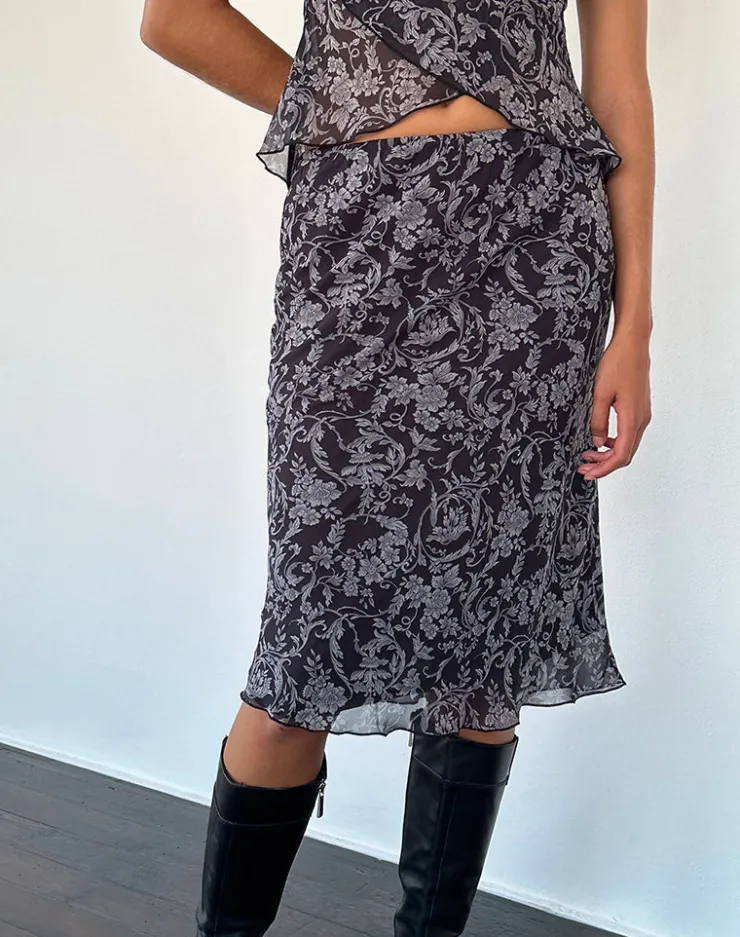 Women Motel Rocks A Line Skirts | Midi Skirts | Abetzi Midi Skirt in Baroque Black Print