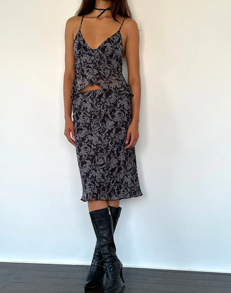 Women Motel Rocks A Line Skirts | Midi Skirts | Abetzi Midi Skirt in Baroque Black Print