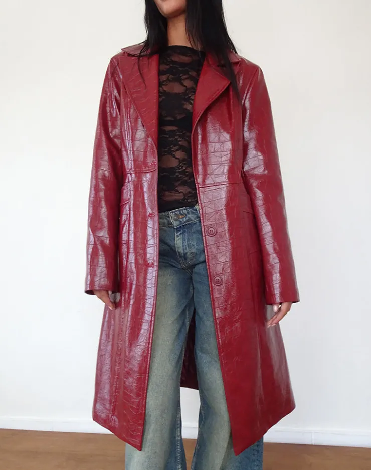 Women Motel Rocks Pu Jackets | Abigail Coat in Matte PU Croc Burgundy