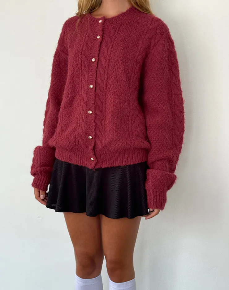 Women Motel Rocks Cardigans | Aceso Cardigan in Brush Knit Burgundy