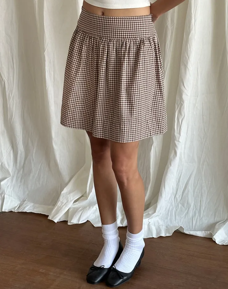 Women Motel Rocks A Line Skirts | Midi Skirts | Adinda Midi Skirt in Mini Gingham Brown