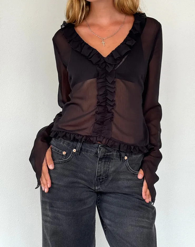 Women Motel Rocks Going Out Tops | Adriana Ruffle Top in Chiffon Black