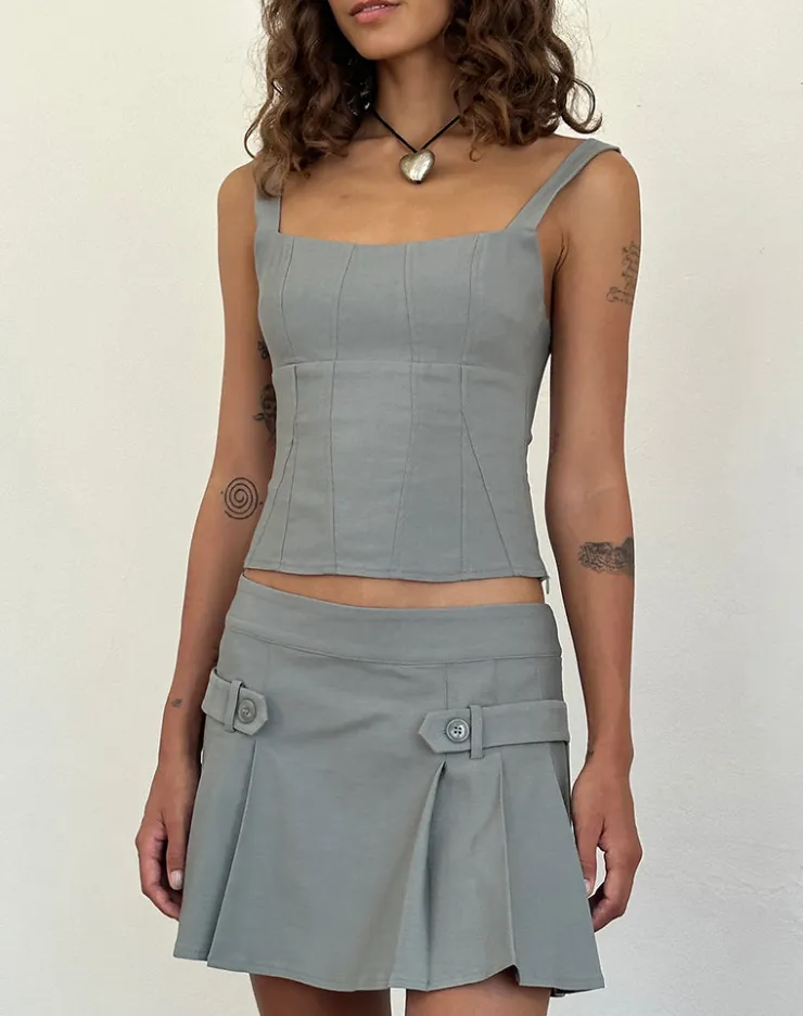 Women Motel Rocks Co-ords | A Line Skirts | Ahanu Pleated Mini Skirt in Grey