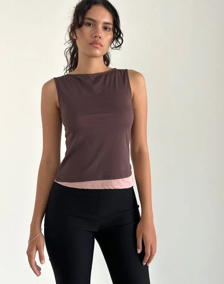 Women Motel Rocks Vest Tops | Aida Top in Tissue Deep Mahogany with Pink Lady