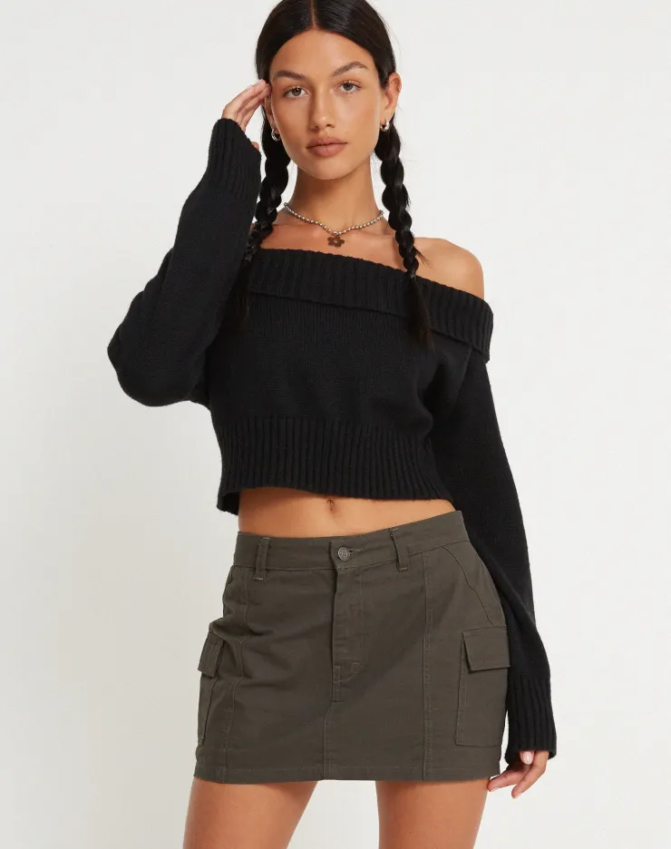 Women Motel Rocks Basics | Ajeng Low Rise Cargo Mini Skirt in Panama Dark Grey