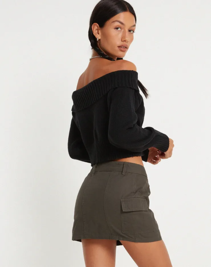 Women Motel Rocks Basics | Ajeng Low Rise Cargo Mini Skirt in Panama Dark Grey