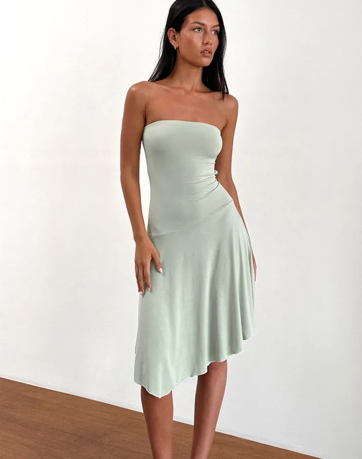 Women Motel Rocks Bandeau Dresses | Party Dresses | Akira Bandeau Midi Dress in Slinky Sage