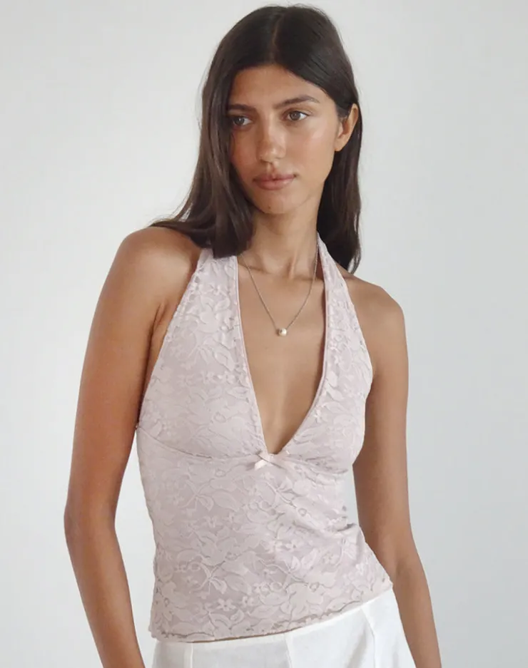 Women Motel Rocks Halterneck Tops | Lace Tops | Aksa Halterneck Top in Lace Lotus Pink