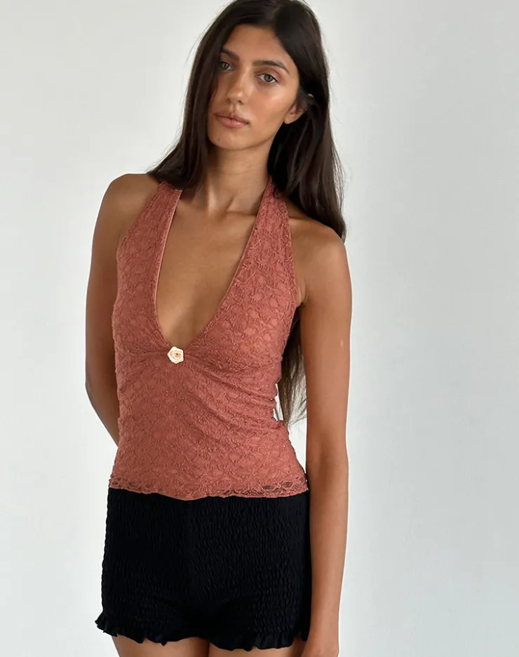 Women Motel Rocks Halterneck Tops | Lace Tops | Aksa Halterneck Top in Lace Withered Rose