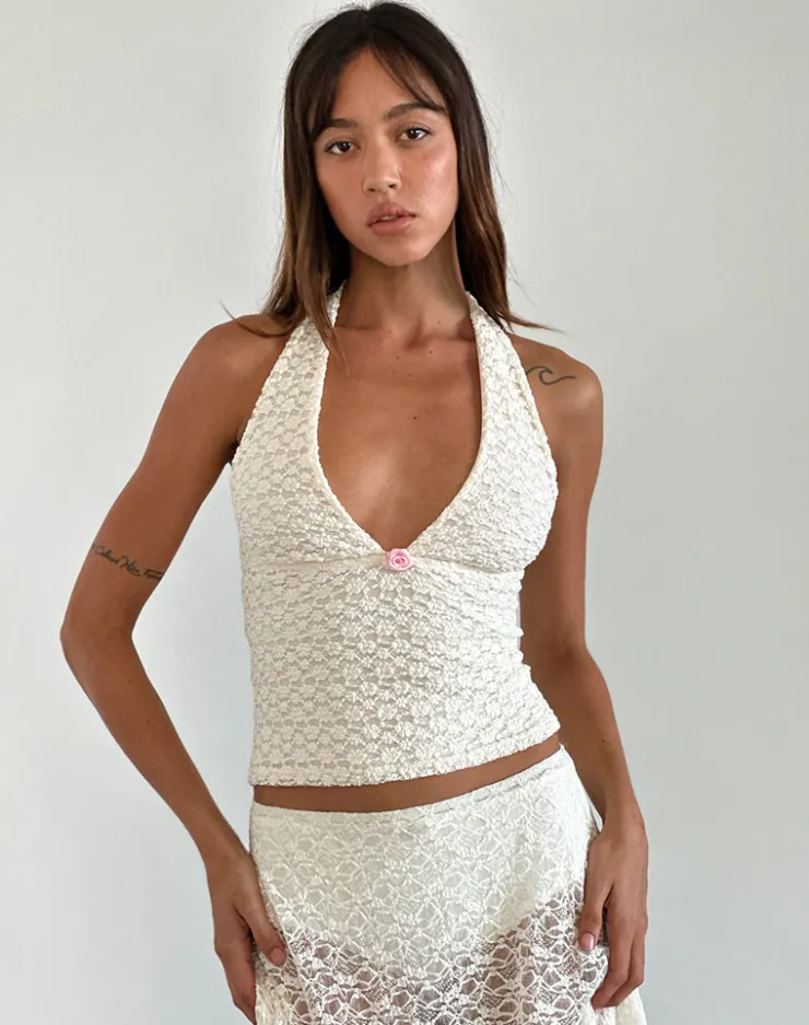 Women Motel Rocks Halterneck Tops | Lace Tops | Aksa Top in Canina Lace Ivory