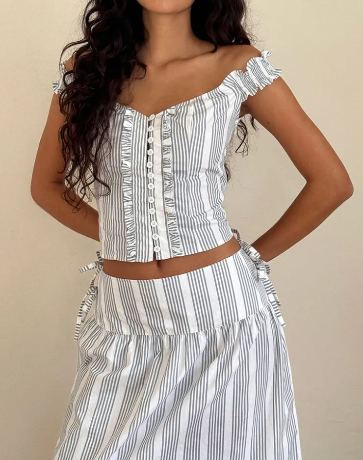 Women Motel Rocks Corset Tops | Alderidge Top in Vertical Grey Stripe