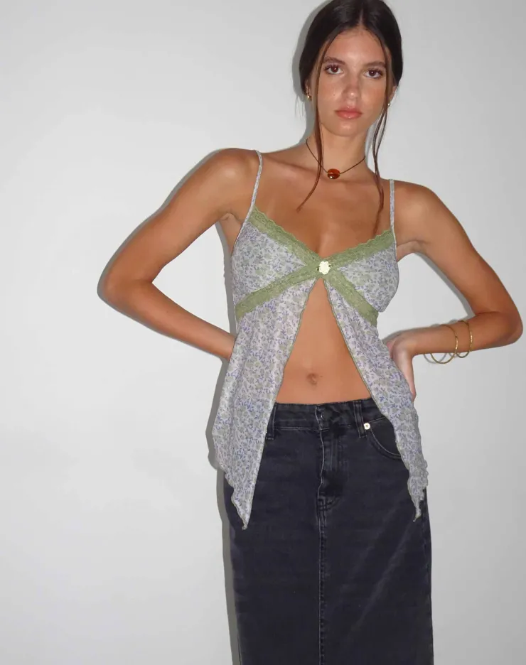 Women Motel Rocks Vest Tops | Printed Tops | Aliqa Mesh Butterfly Top in Spring Rose Green