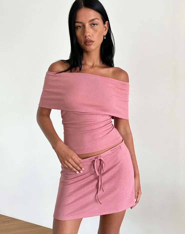 Women Motel Rocks Co-ords | A Line Skirts | Allea Mini Skirt in Dusky Pink Sheer Knit