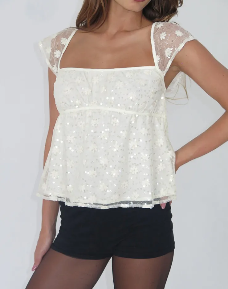 Women Motel Rocks Sequin Tops | Going Out Tops | Aloysia Top in Sequin Lace Ivory