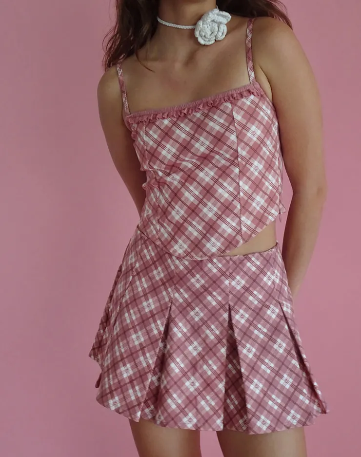 Women Motel Rocks Co-ords | Pleated Skirts | Alula Pleated Mini Skirt in Pink Tartan