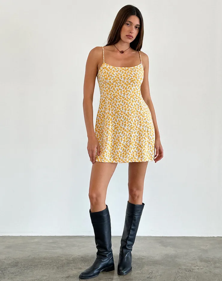 Women Motel Rocks Day Dresses | Mini Dresses | Alvary Mini Dress in Yellow Cosmos Garden