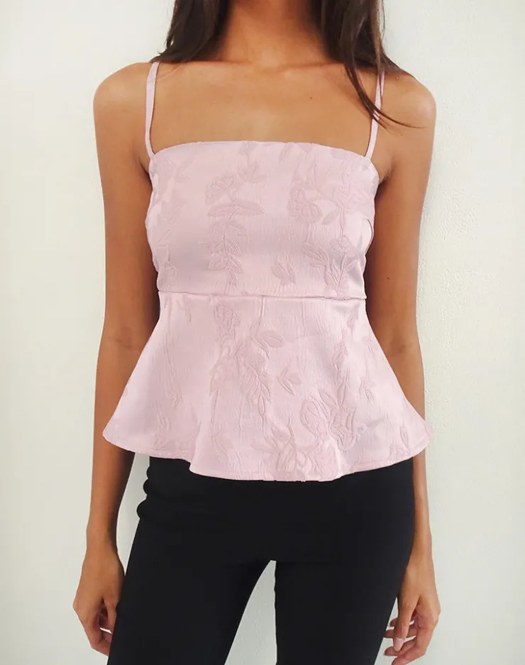 Women Motel Rocks Strappy Tops | Going Out Tops | Amerta Cami Top in Satin Jacquard Baby Pink