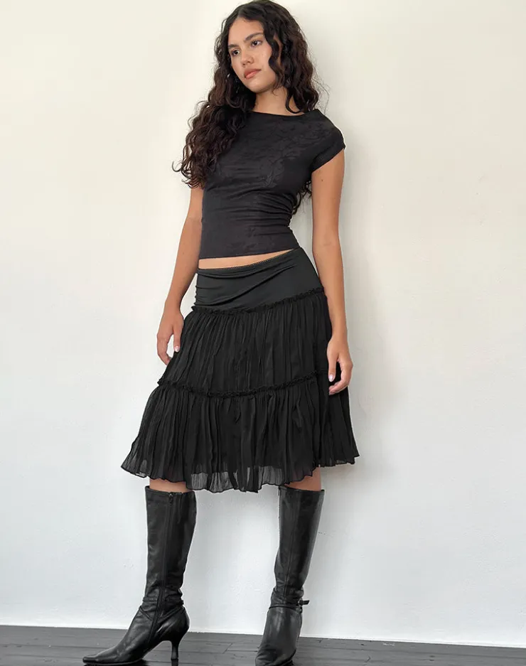 Women Motel Rocks Midi Skirts | Anahita Tiered Skirt in Chiffon Black