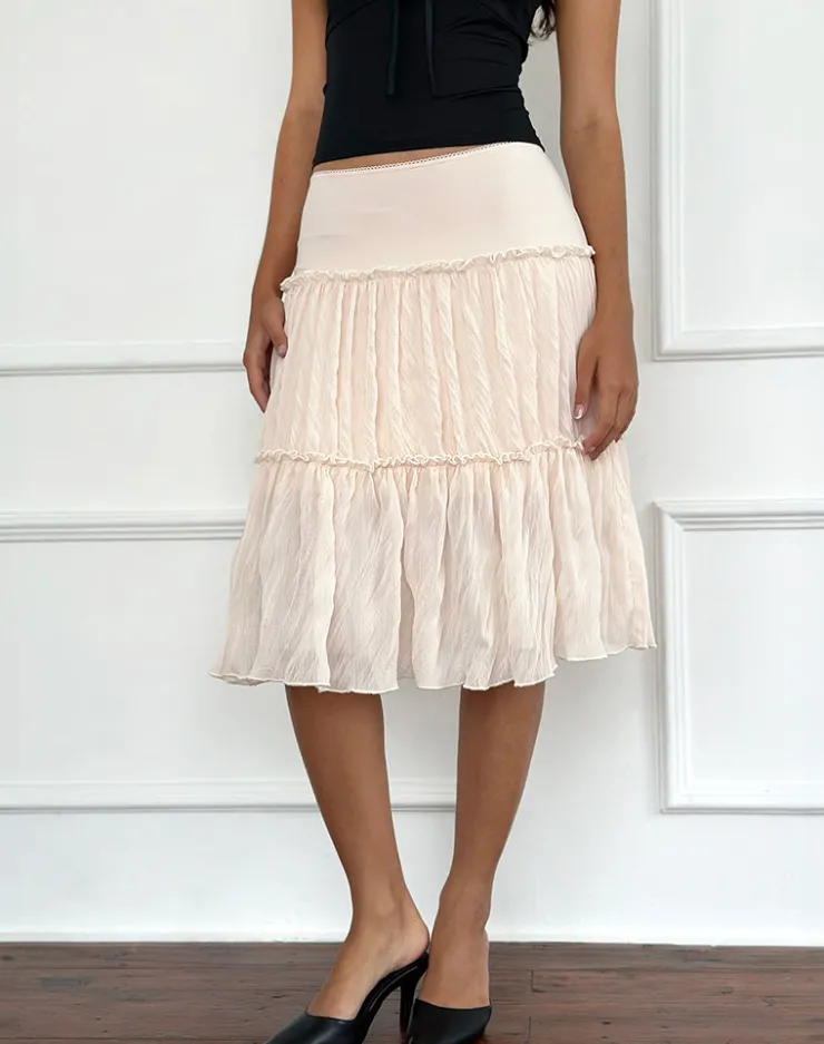 Women Motel Rocks Midi Skirts | Anahita Tiered Skirt in Chiffon Buttercream