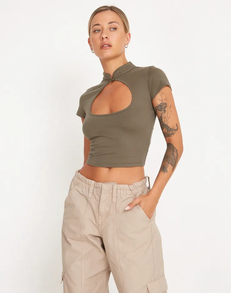 Women Motel Rocks Vest Tops | Anelis Crop Top in Tarmac Green