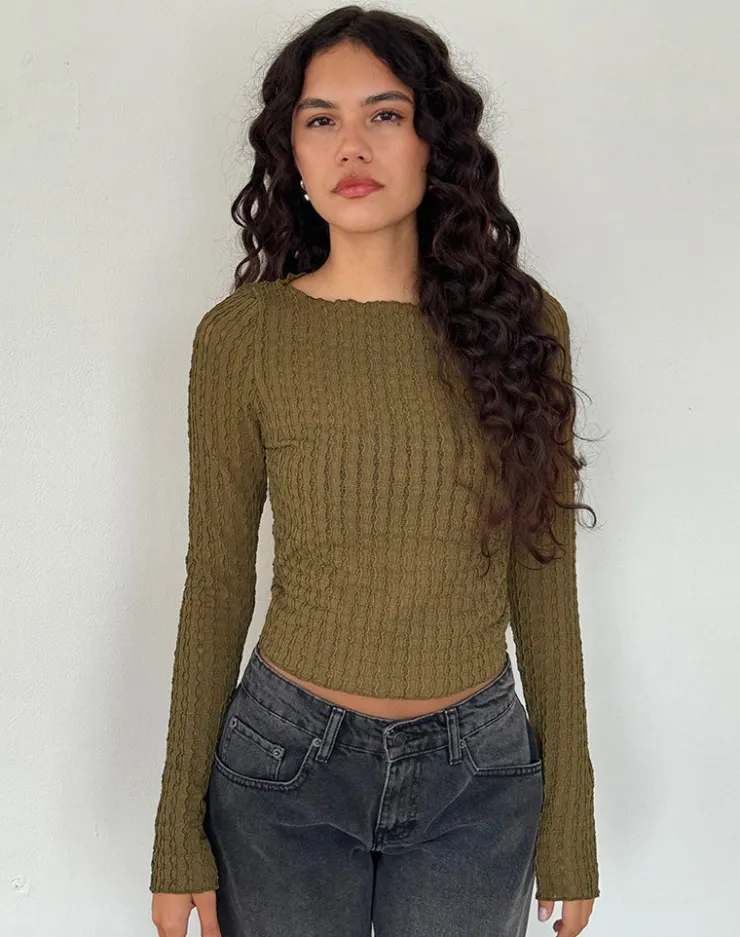 Women Motel Rocks Basics | Basic Tops | Angela Long Sleeve Top in Crinkle Olive