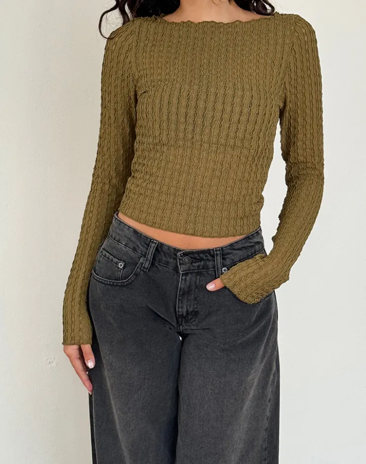 Women Motel Rocks Basics | Basic Tops | Angela Long Sleeve Top in Crinkle Olive