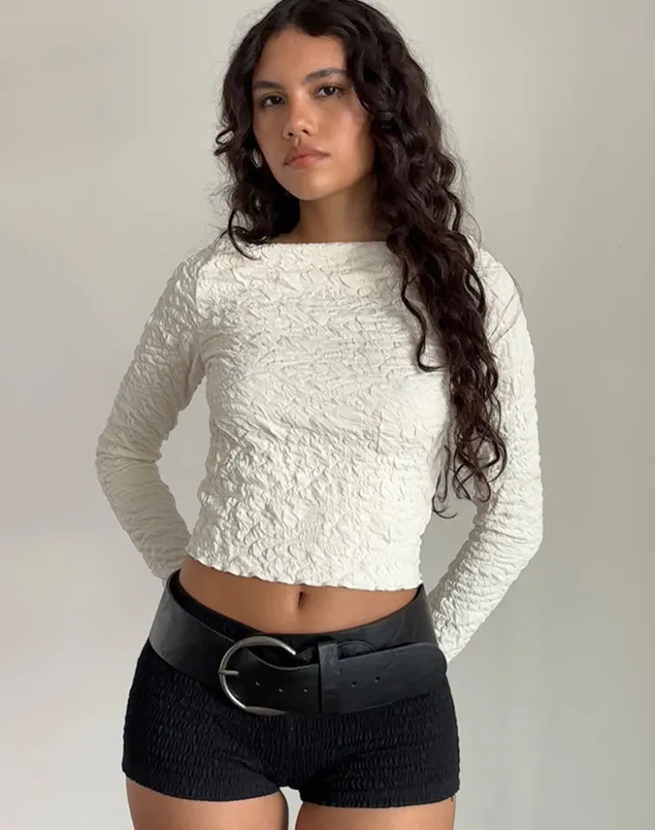 Women Motel Rocks Basic Tops | Long Sleeve Tops | Angela Textured Long Sleeve Top in Jersey Cream