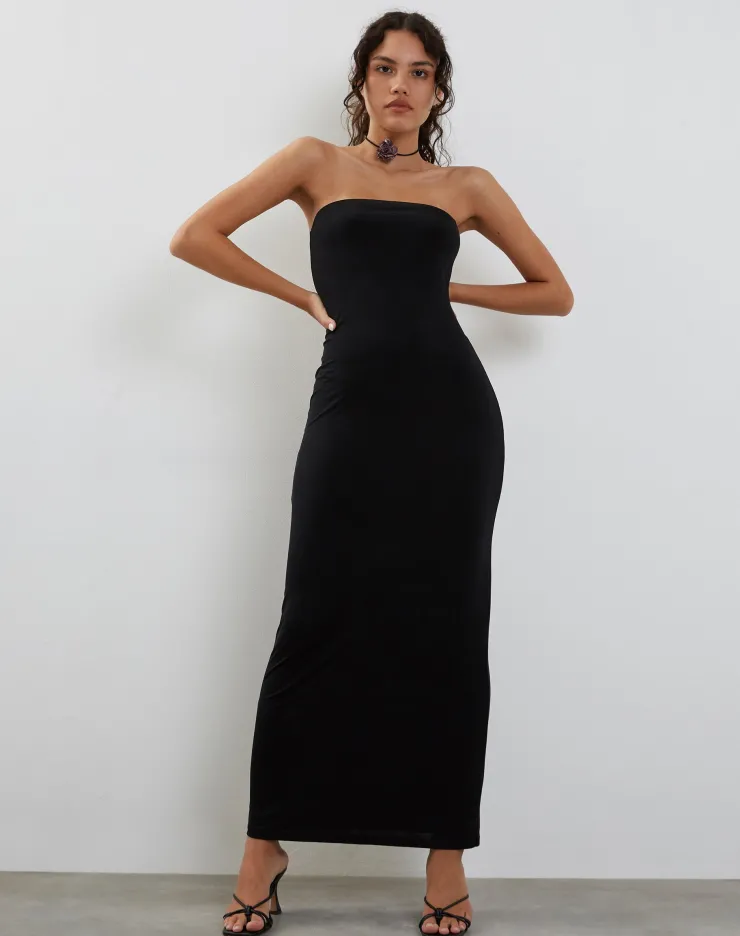 Women Motel Rocks Party Dresses | Annalise Bandeau Slinky Maxi Dress in Black