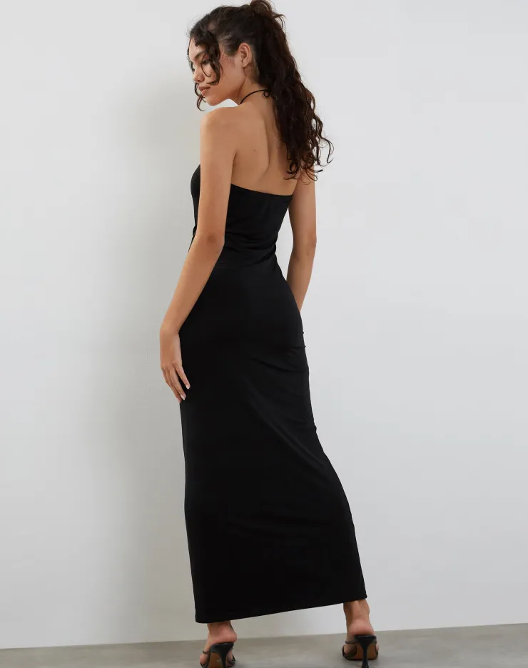 Women Motel Rocks Party Dresses | Annalise Bandeau Slinky Maxi Dress in Black