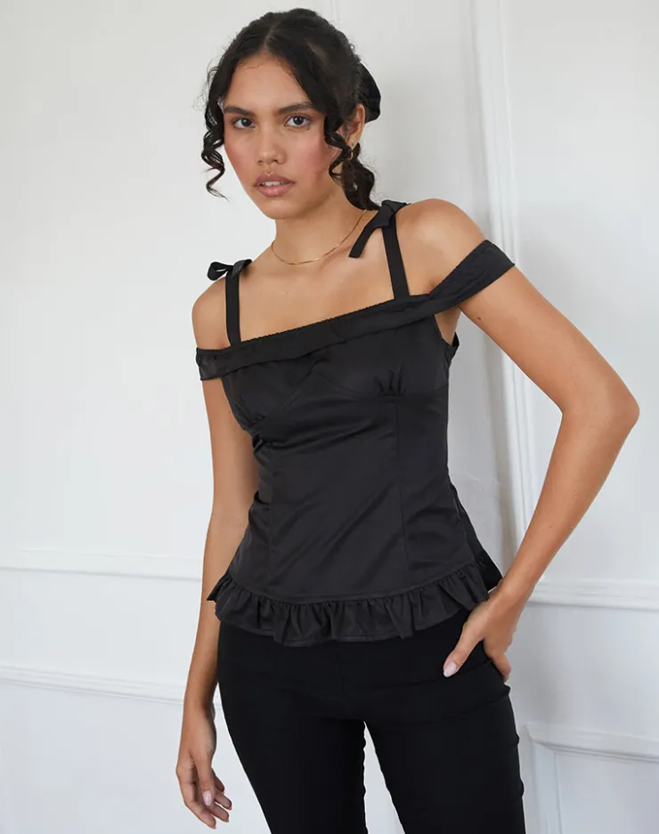 Women Motel Rocks Going Out Tops | Anneli Frill Hem Top in Black