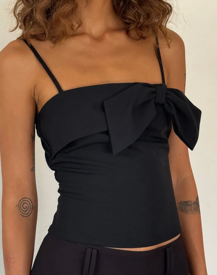 Women Motel Rocks Strappy Tops | Going Out Tops | Antlia Bow Cami Top in Tailoring Black