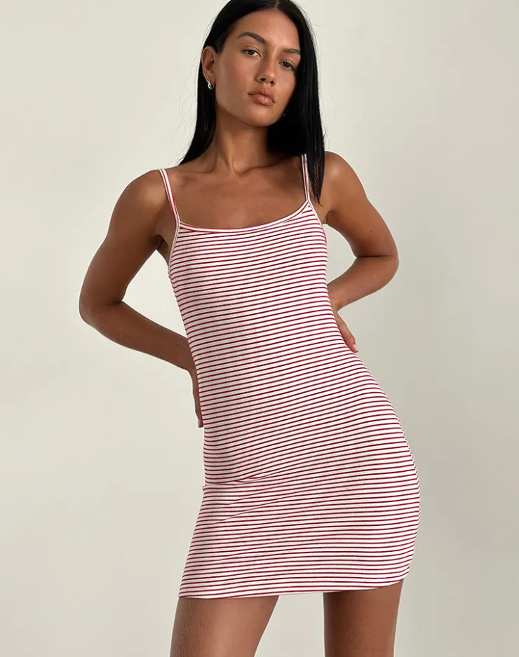 Women Motel Rocks Basics | Printed Dresses | Anzhelina Strappy Mini Dress in Red and White Stripe