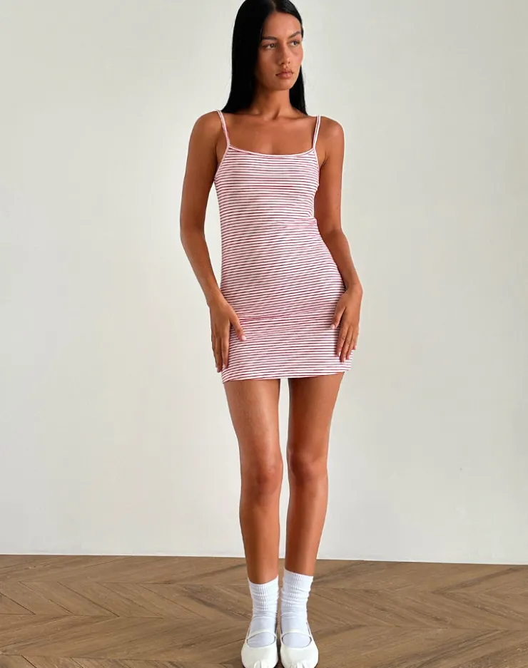 Women Motel Rocks Basics | Printed Dresses | Anzhelina Strappy Mini Dress in Red and White Stripe