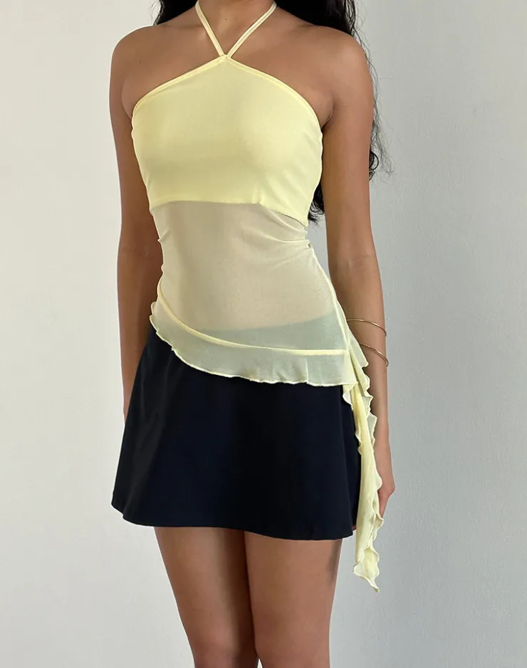 Women Motel Rocks Halterneck Tops | Going Out Tops | Arabella Halterneck Top in Mesh Lemon