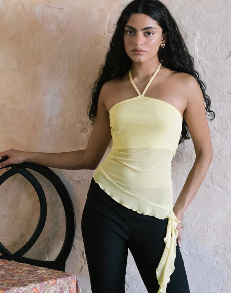 Women Motel Rocks Halterneck Tops | Going Out Tops | Arabella Halterneck Top in Mesh Lemon