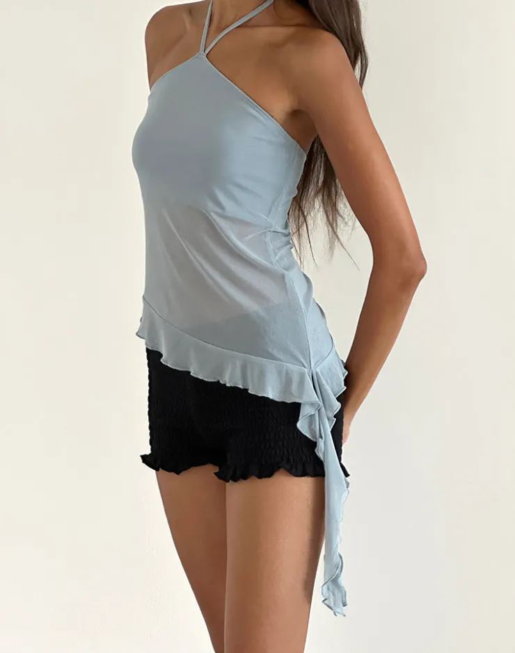 Women Motel Rocks Halterneck Tops | Arabella Halterneck Top in Mesh Light Blue