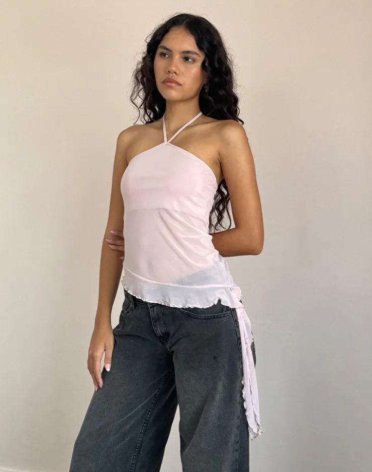 Women Motel Rocks Halterneck Tops | Strappy Tops | Arabella Halterneck Top In Mesh Pink