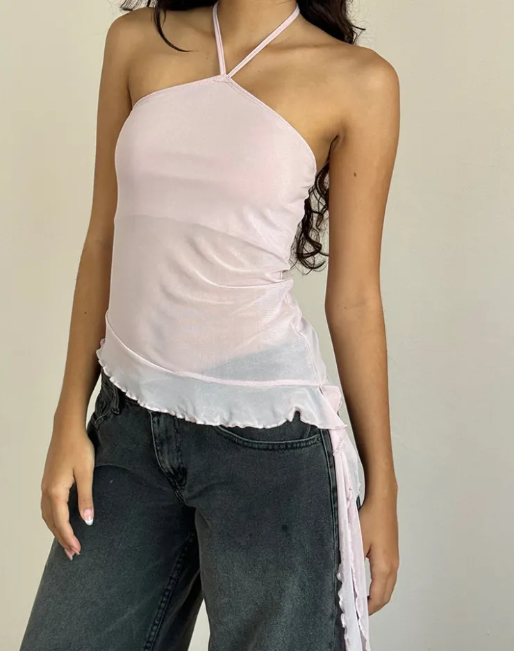 Women Motel Rocks Halterneck Tops | Strappy Tops | Arabella Halterneck Top In Mesh Pink