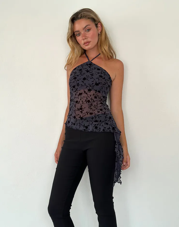 Women Motel Rocks Printed Tops | Strappy Tops | Arabella Halterneck Top in Pretty Petal Flock Navy