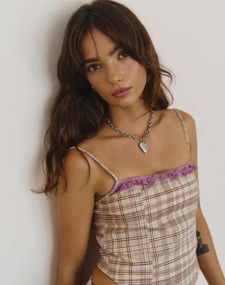 Women Motel Rocks Co-ords | Corset Tops | Archie Corset Top in Cream Pastel Check