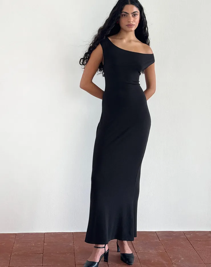 Women Motel Rocks Day Dresses | Bodycon Dresses | Ardita Asymmetrical Rib Knit Maxi Dress in Black