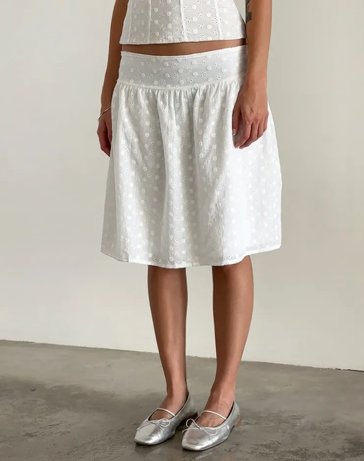 Women Motel Rocks Co-ords | Midi Skirts | Aristia Midi Skirt in Woven Broderie White