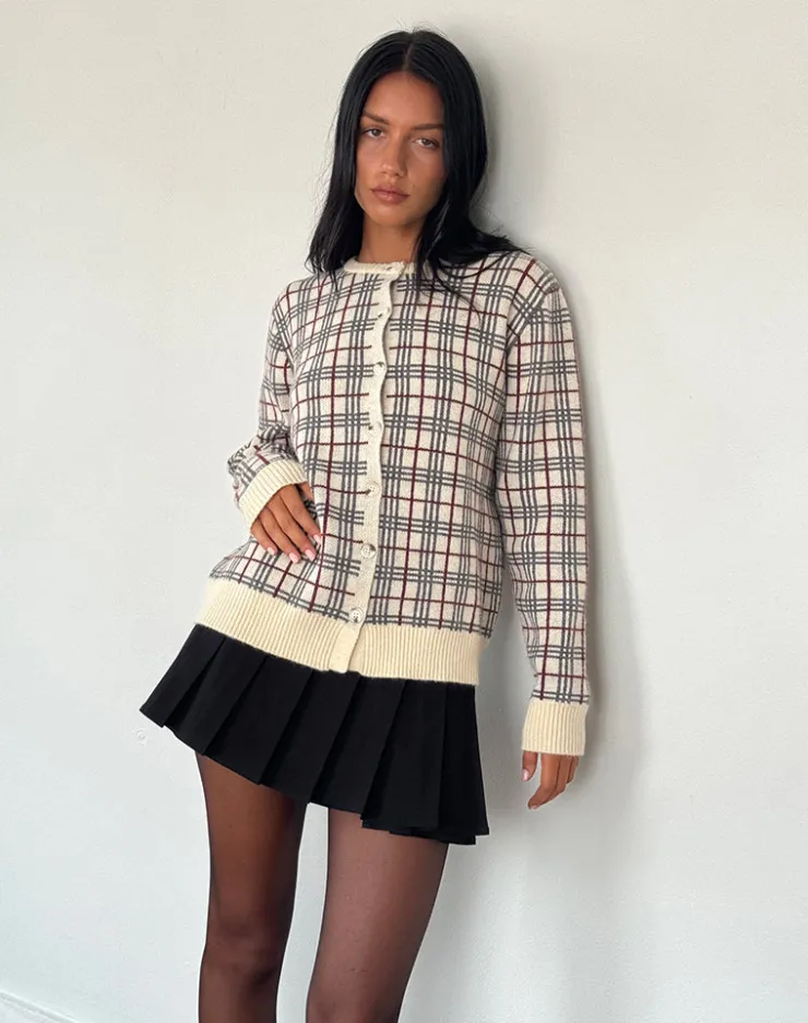 Women Motel Rocks Cardigans | Arlene Cardigan Checked Knit Cream