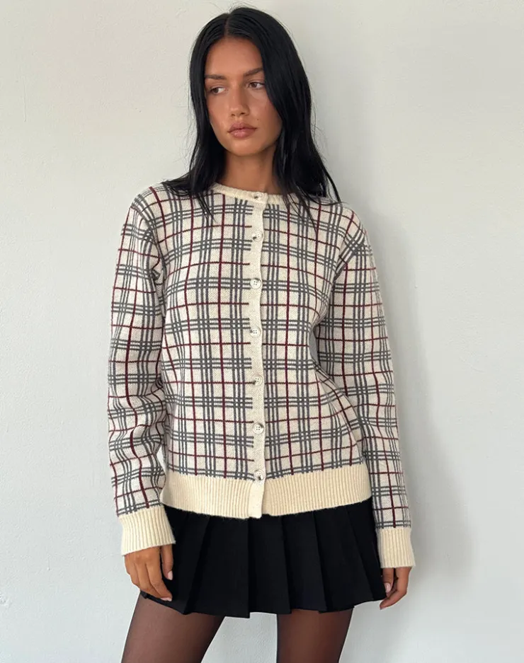 Women Motel Rocks Cardigans | Arlene Cardigan Checked Knit Cream