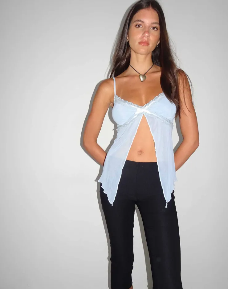 Women Motel Rocks Strappy Tops | Arsyla Mesh Butterfly Top in Pastel Blue