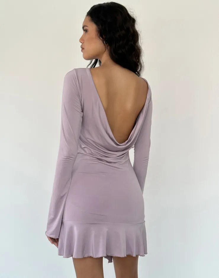 Women Motel Rocks Long Sleeve Dresses | Mini Dresses | Arwen Backless Ruffle Mini Dress in Slinky Mauve