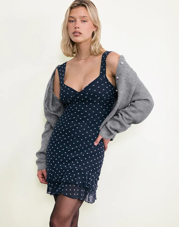 Women Motel Rocks Printed Dresses | Party Dresses | Astika Mini Dress in Heart Flock Navy Yellow