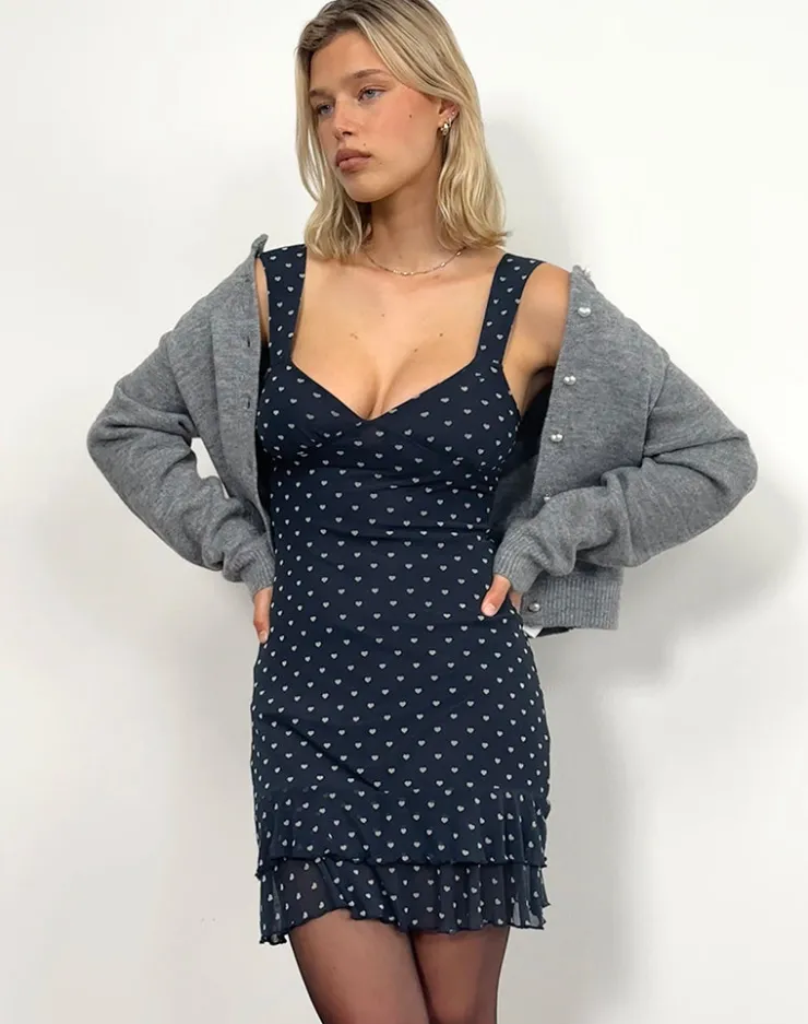 Women Motel Rocks Printed Dresses | Party Dresses | Astika Mini Dress in Heart Flock Navy Yellow