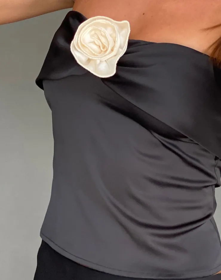 Women Motel Rocks Bandeau Tops | Going Out Tops | Astrum Bandeau Satin Top in with Rosette